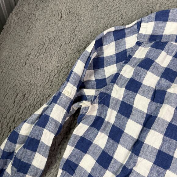 J. CREW Shirt Mens M Blue White Plaid 100% Irish Linen Button Down Baird McNutt - Picture 5 of 8